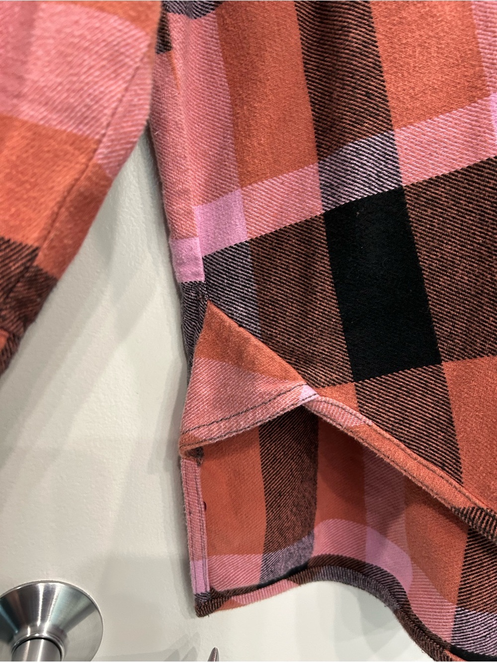 We The Free Plaid Izzie Cargo Jacket, Pink Flannel Button Down Coat Cotton M - Picture 3 of 8
